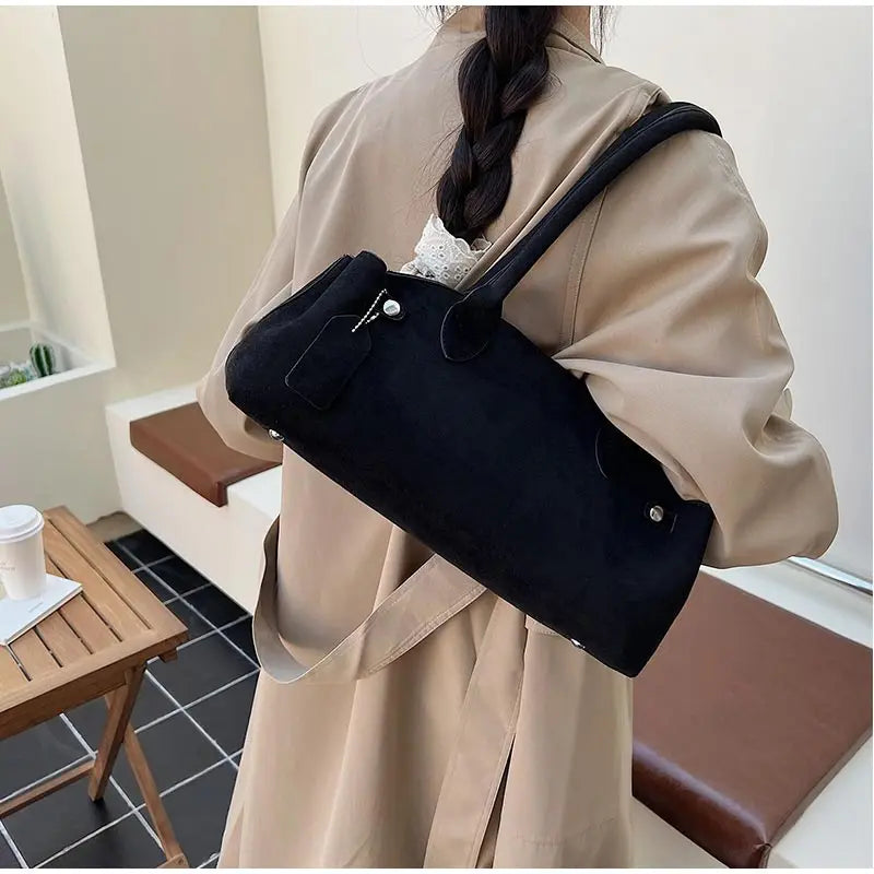 Luxury Women's Bag Lazy Matte Suede Tote Suede Boston Shoulder Bag Large Capacity Commuter Long-handle Handbag Underarm Shopper