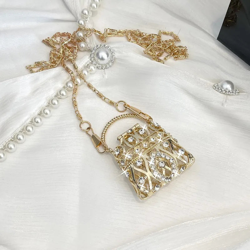 Female Ring Evening Bags Metal Gold/Sliver Rhinestone Round Ball Handbags Elegant Luxury Clutch Purse Small Wedding Wallets