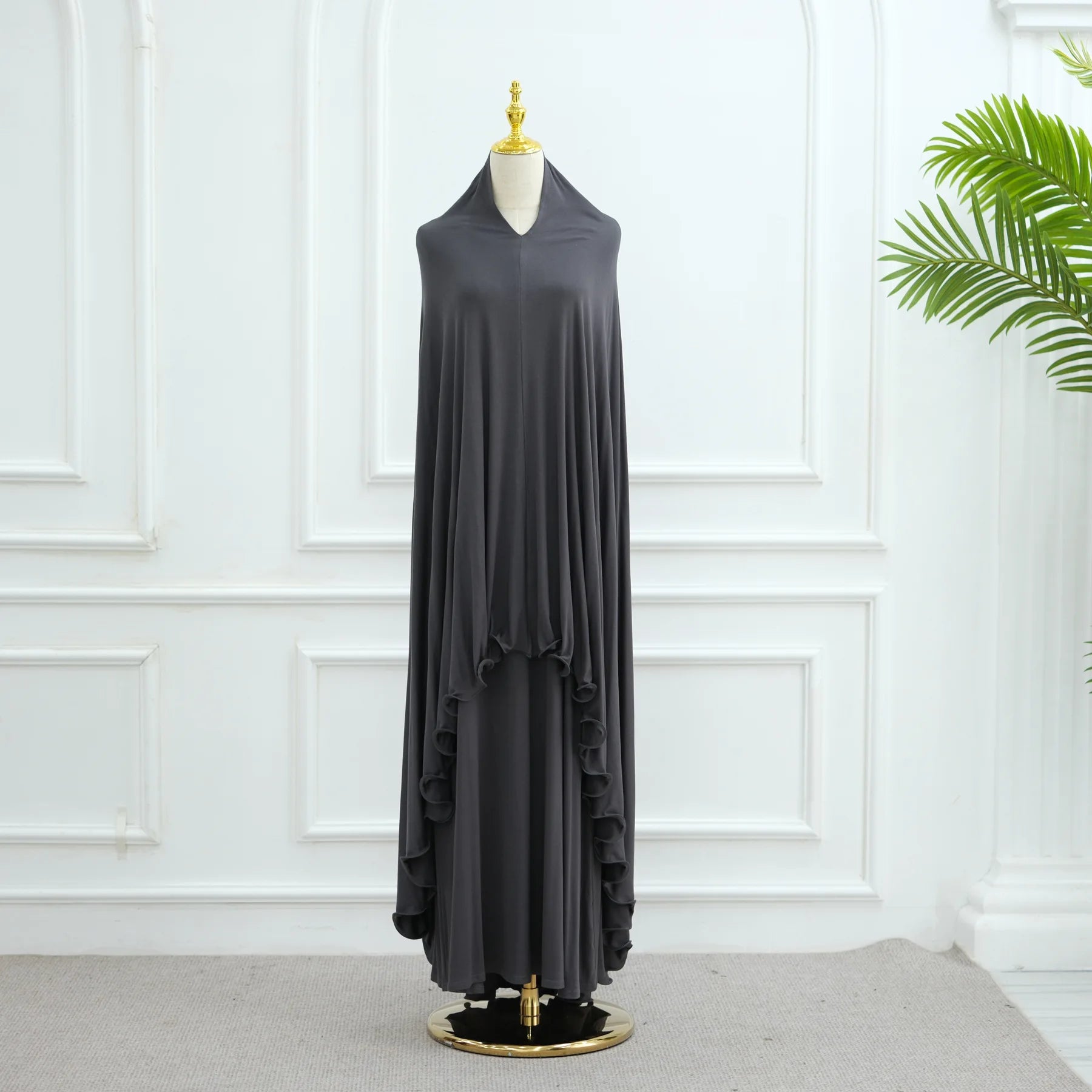 Two Piece Arabic Muslim Women Set Elegant Dubai Hijab Abaya Eid Middle East Prayer Clothes Islamic Khimar Outfit Moroccam Kaftan