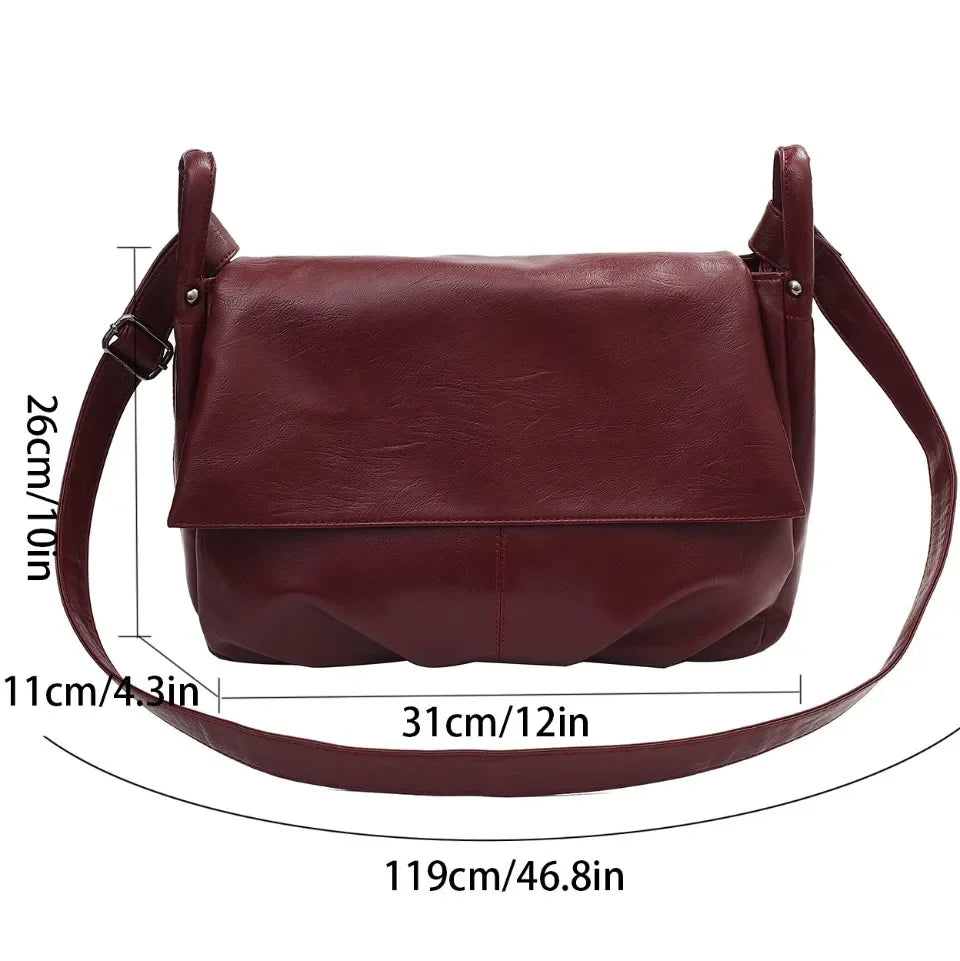 Burgundy Large Leather Bag Women Luxury Brand Designer Solid Color Crossbody Bag Soft Casual Shoulder Bag Women Bolsa Purse