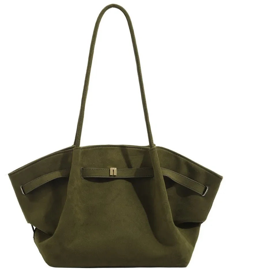 Retro Green Handbag Shoulder Bag Versatile Tote Bag Underarm Design Autumn Winter New Style Soft Polyester Fiber Neutral Minimal