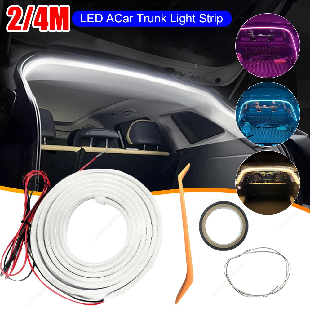 LED Car Trunk Light Strip 2/4M No Drilling Dynamic Flowing Light Strip Car Trunk Ambient Lighting Strip for Truck Trunk Decor