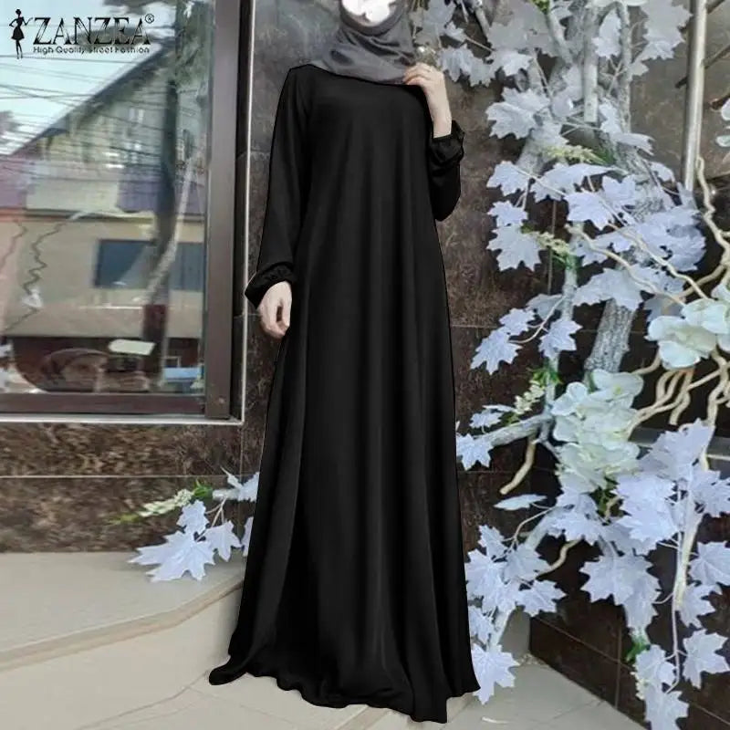 2025 ZANZEA Fashion Muslim Dress Women Tukey Abaya Robe Long Sleeve Maxi Sundress Vestido Dubai Kaftan Islamic Clothing Oversize