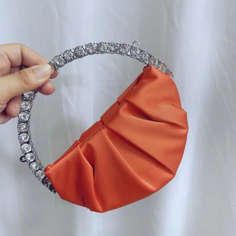 63HC Stylish Women Handbag Evening Party Bridal Clutch Bag with for Rhinestone Circular Handle Girls Prom Wedding Wallet Purs