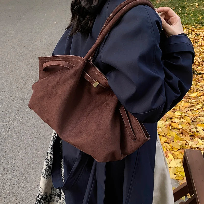 Large Nubuck Leather Tote Bags Ladies Shoulder Bag for Women Autumn Winter New Korean Fashion Y2K Retro Handbags and Purses