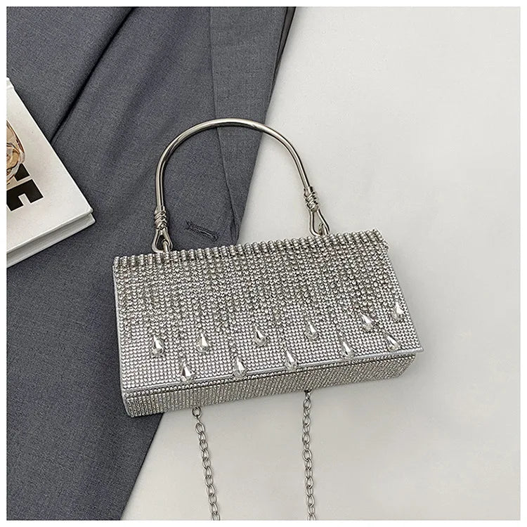 Luxury Golden Shoulder Bag 2025 New for Women, Elegant Rhinestone Clutch Purse, Versatile Crossbody Bag with Adjustable Chain