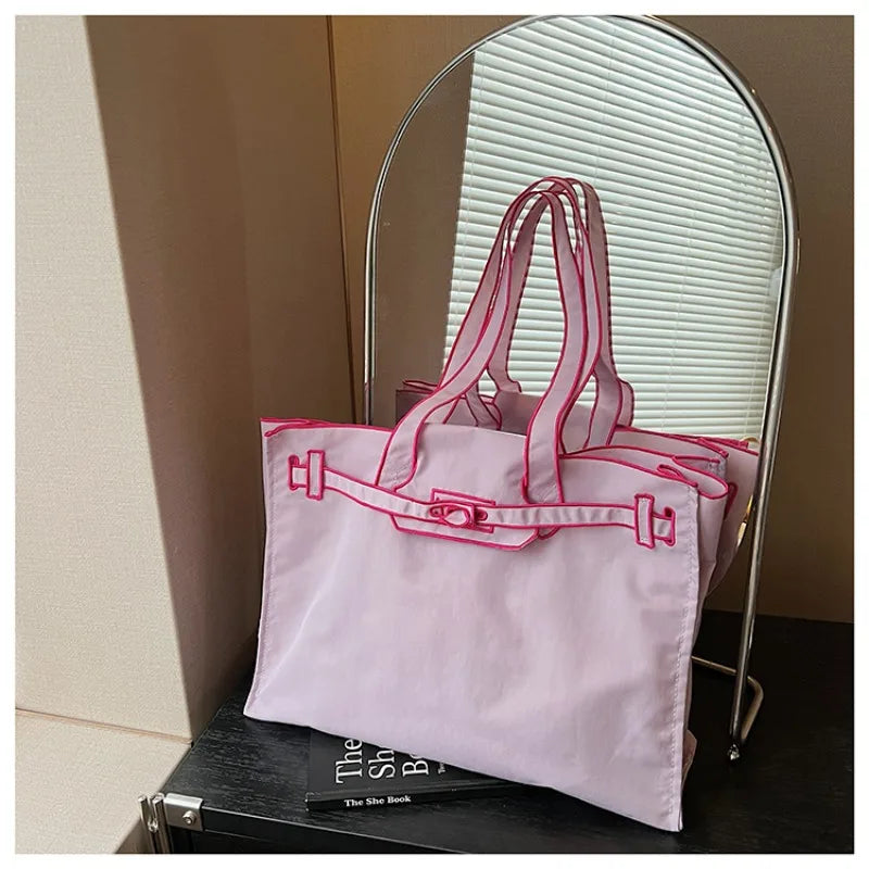 Funny Design Large Capacity Tote Bags 2025 New Casual Lightweight Nylon Shoulder Bag Versatile Canvas Bag Women Shopping Handbag