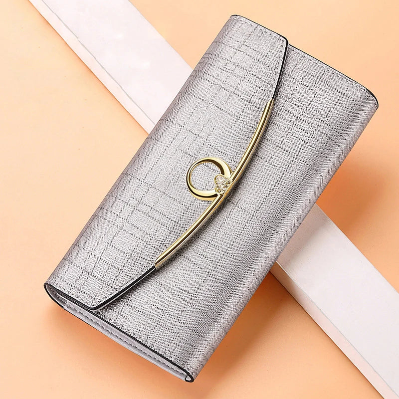 Luxury Designer Women's Long Leather Wallet High Quality Large Capacity Purses for Women Multifunctional Simple Elegant Handbag