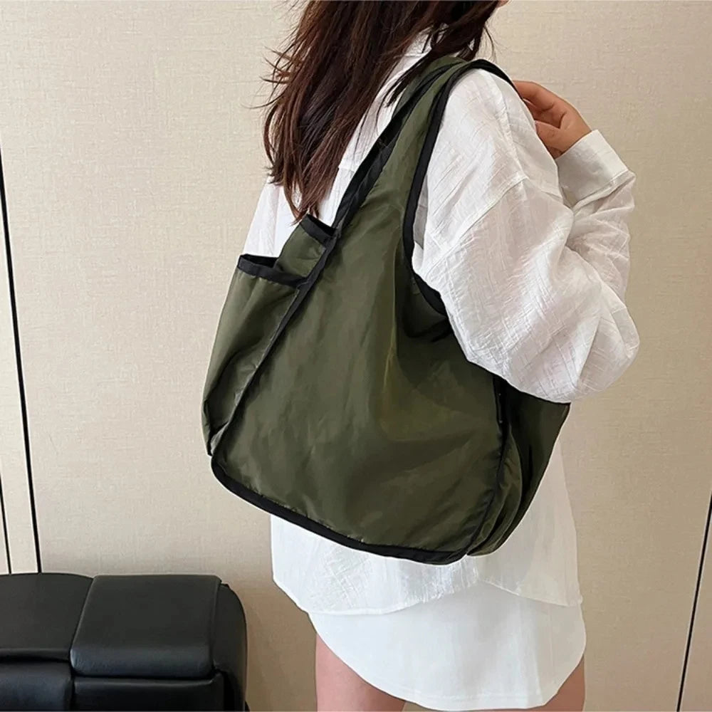 Large Capacity Lady Tote Bag Foldable Thickening Shopping Bag Lightweight Handbag Double-layer Shoulder Bag for Women