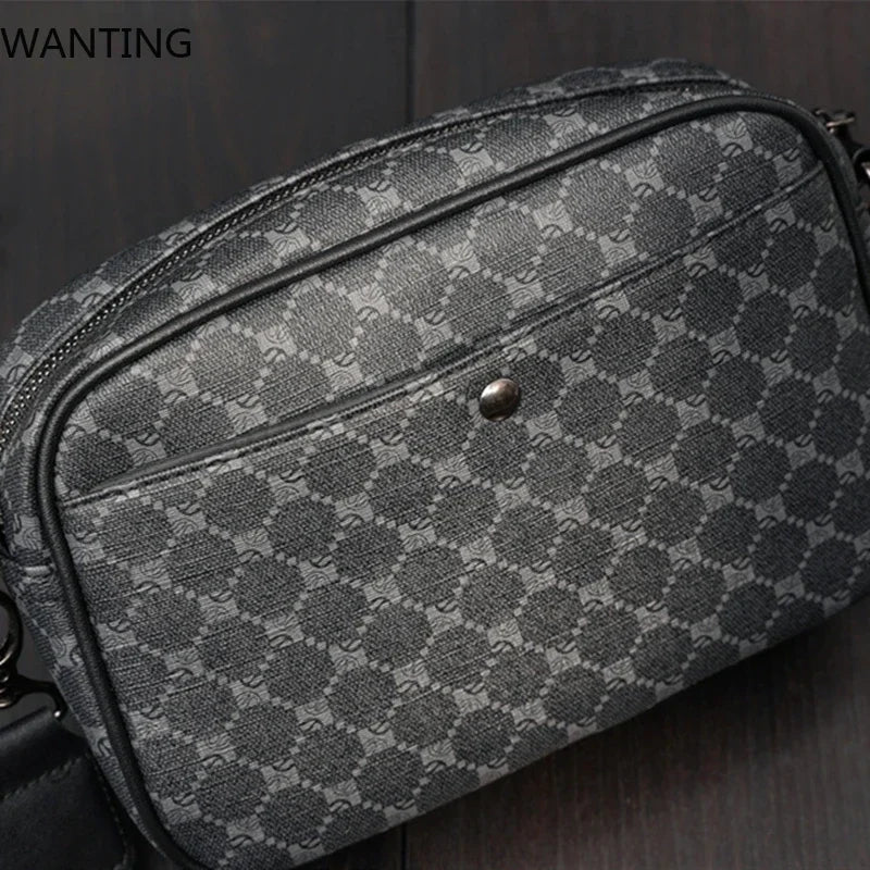 Luxury Leather Crossbody Bags Men Fashion Design Plaid Men Shoulder Bag Business Messenger Bag Mens Handbag Satchels Tote Purse