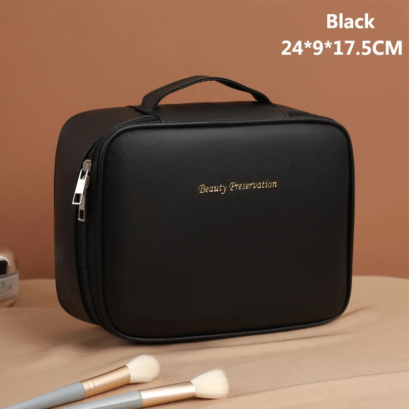 Luxury PU Large Capacity Women Tote Makeup Bag Portable Travel Organizer Tolietry Cosmetic Storage Bag Ladies Double Layer Pouch