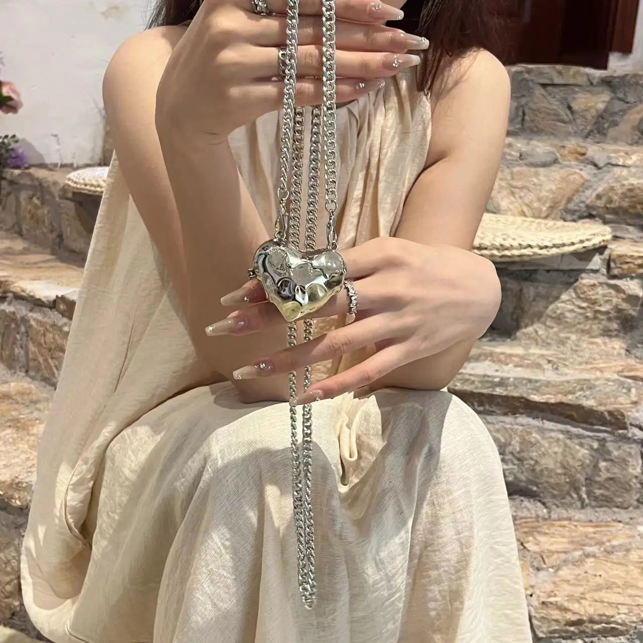 Fashionable Metal Heart Waistband Bag Luxury Satchel Pearl Chain Crossbody Bags For Women Shoulder Bag Handbag Accessories