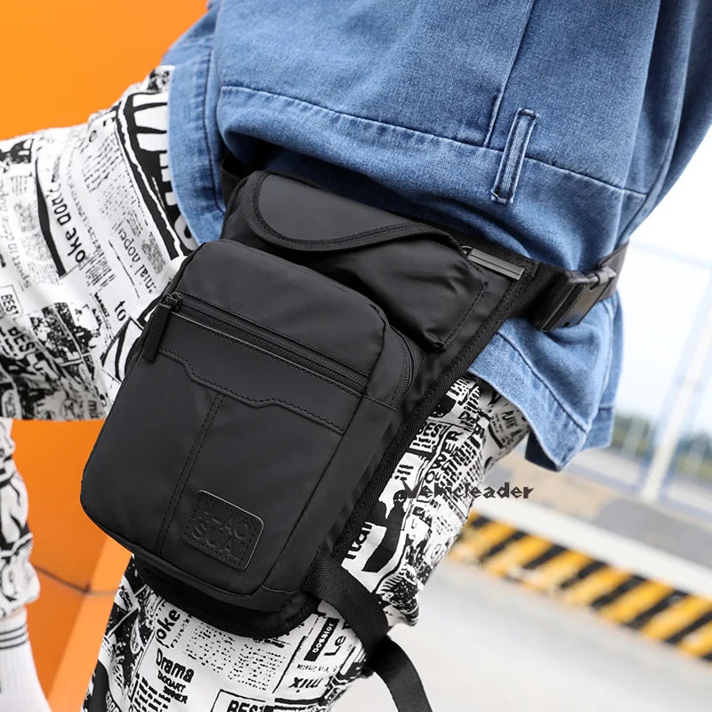 New Nylon Men Drop Leg Bag Fanny Pack Motorcycle Riding Casual Shoulder Cross Body Thigh Male Hip Belt Waist Bags Cafe Racer