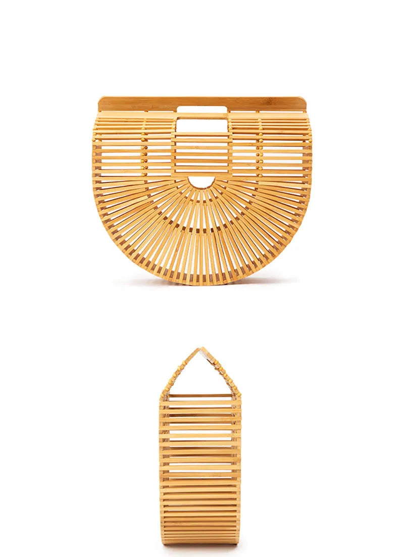 Fashion Straw Bag Bamboo Semi-circular Handbags High quality Hand woven Women Bags Bohemia Summer Ladies Beach Bag Bamboo Bags