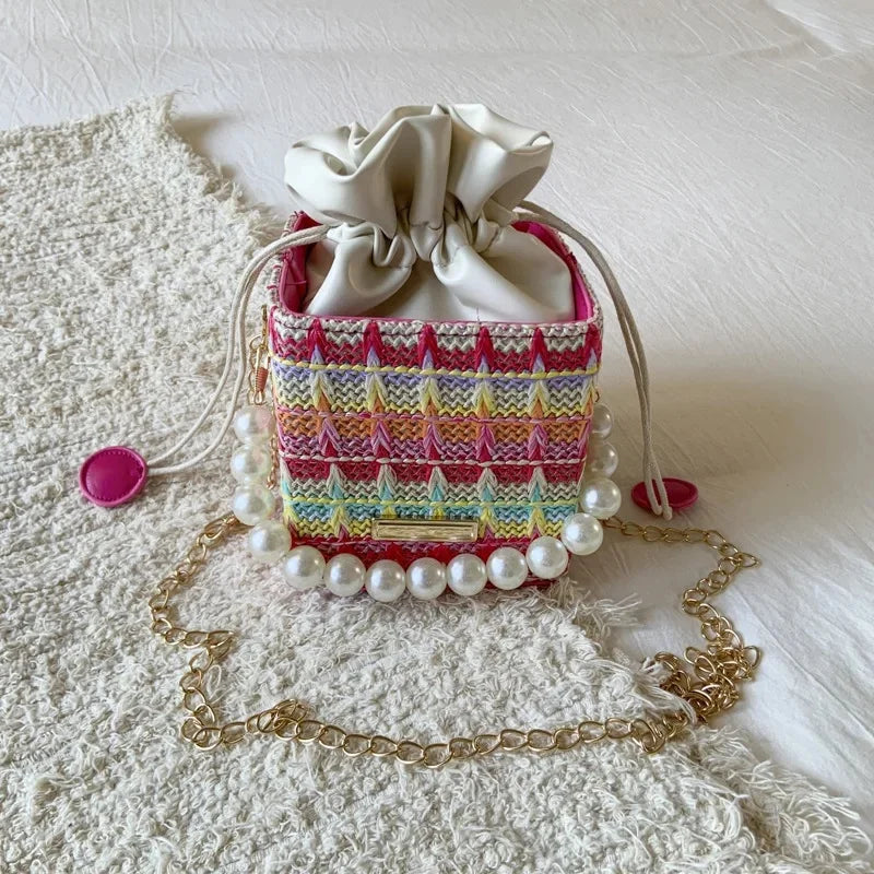 Trendy Chain Strap Women's Crossbody Bag Fashionable Drawstring Shoulder Bag Stylish Small Square Handbag Casual New Model