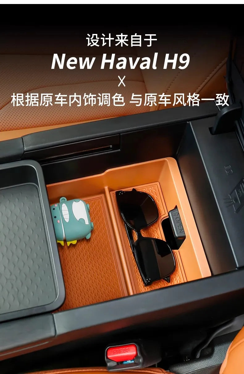 Hidden Storage Box For Great Wall GWM Haval H9 II 2024 2025 2nd Gen Car Center Console Armrest Box Layered Organized Container
