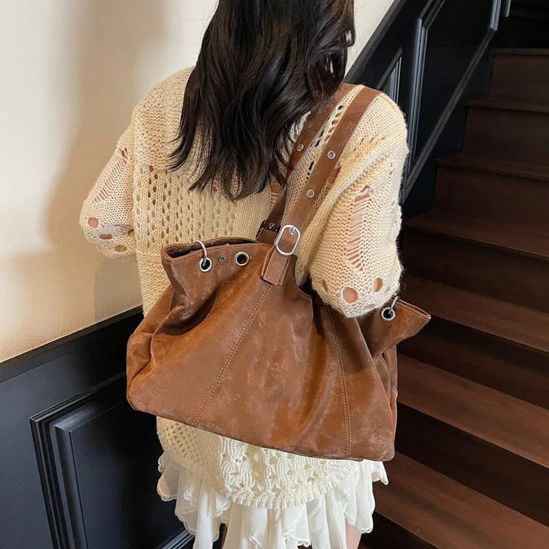 Personality Tote Bag for Women Solid Suede Pillow Underarm Bags Large Capacity Female Commute Shoulder Bags Matte Travel Pack