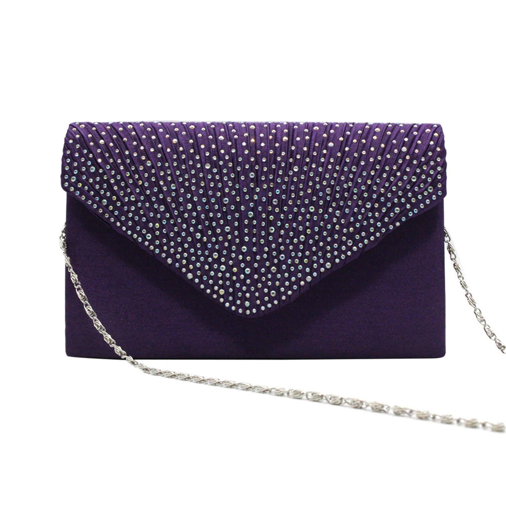 Women's  Luxury Silk Evening Clutch Bag - Elegant Women’s Prom/Wedding Handbag with Detachable Chain Strap & Secure Closure