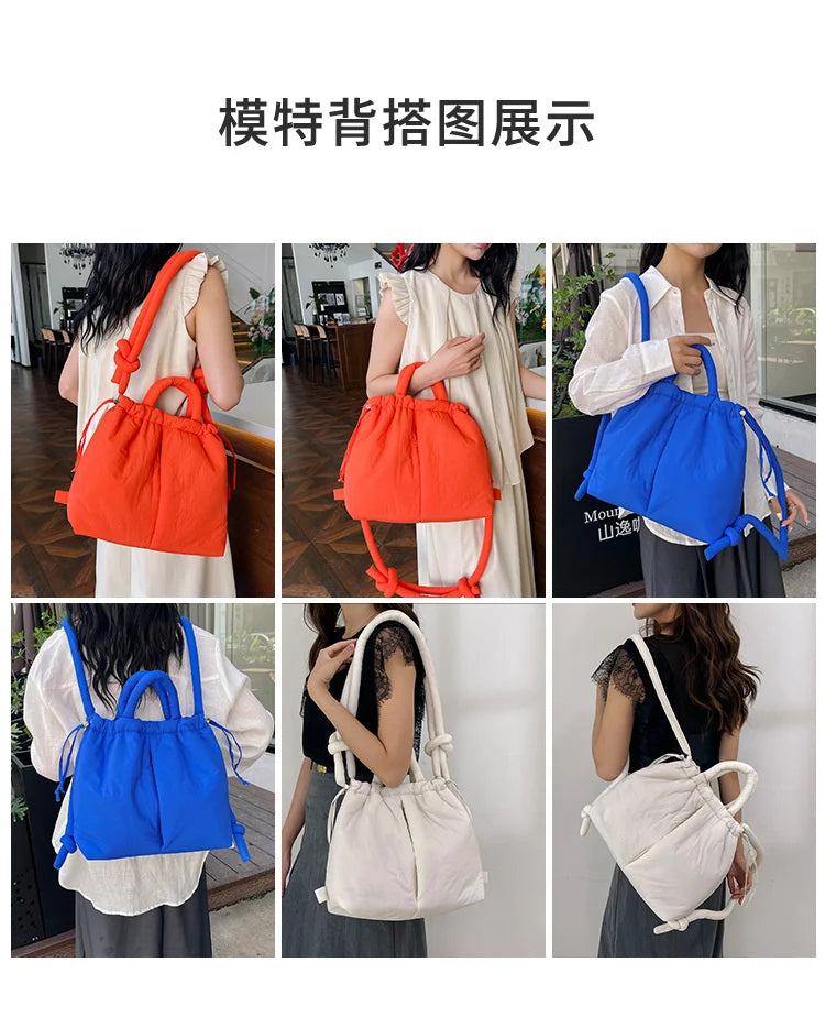 Women Shoulder Crossbody Bags Casual Nylon Padded Tote Bag Designer Soft Puffer Simple Vintage Large Capacity Handbags