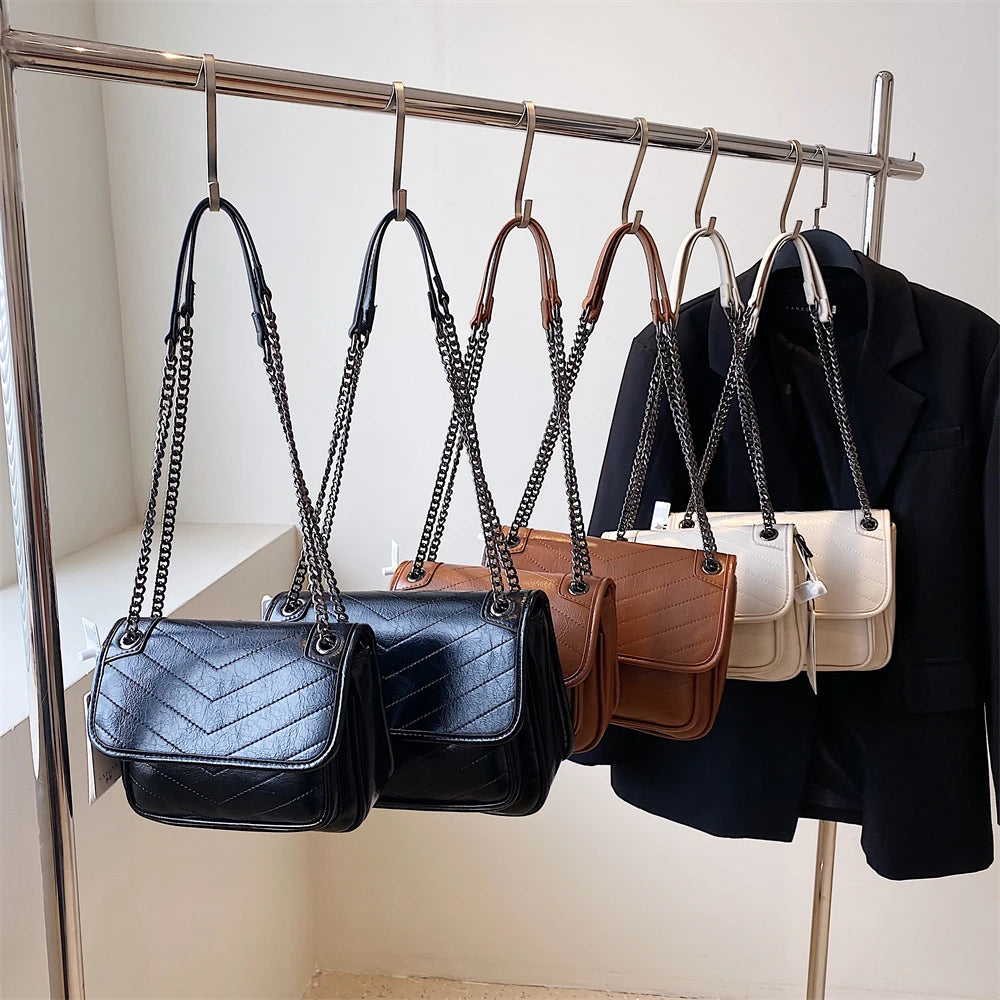 Luxury Chain Shoulder Bags For Women V-line Embroidery Dual Straps Designer Crossbody Messenger Bag Multi Pockets Female Handbag