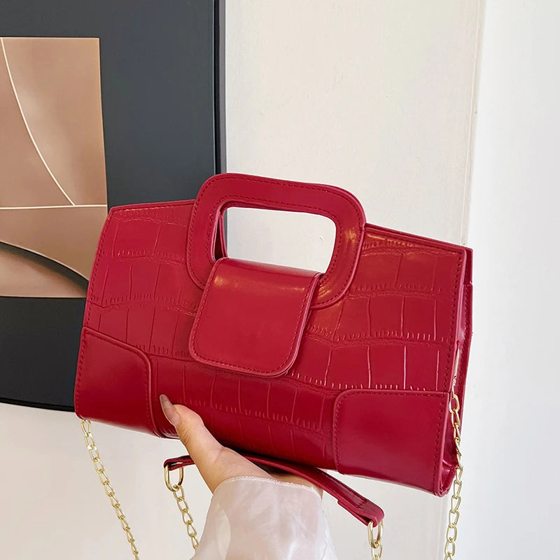 Luxury Clutch Bag Retro Women's Bag Stone Pattern PU Leather Crossbody Bag Female Flap Handbag Shoulder Bag Simple Sac A Main