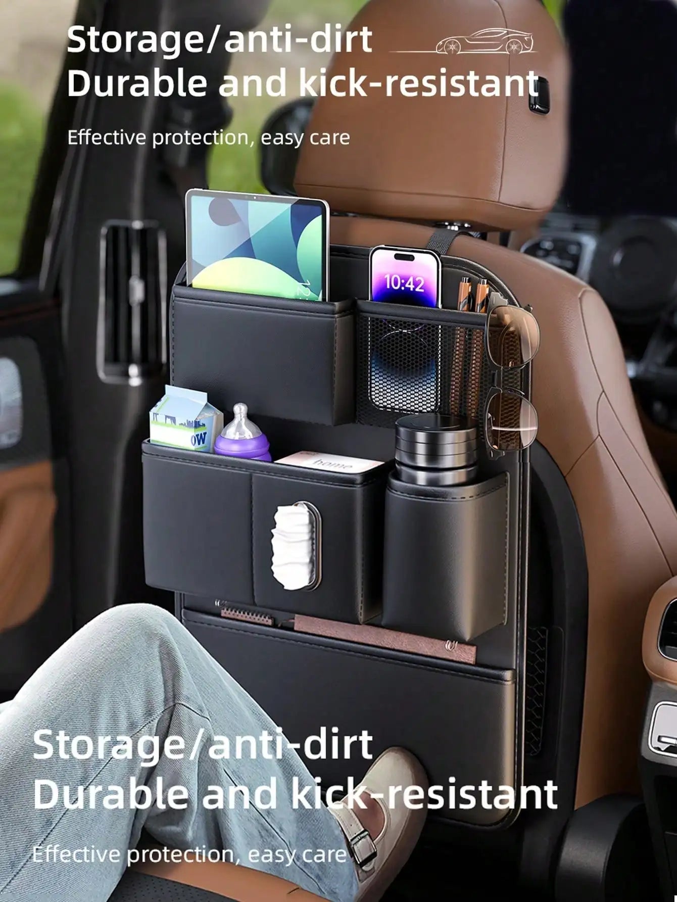 1pc Car Seat Back Organizer, In-Car Seat Back Folding Table, Multi-Functional Storage Box, Storage Supplies