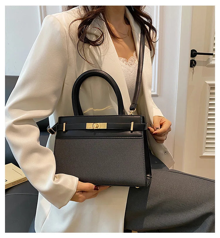 2025 Trapezoid Profile Purse | Twist-Lock Flap Shoulder Bag | Convertible Carry Crossbody with Top Handle