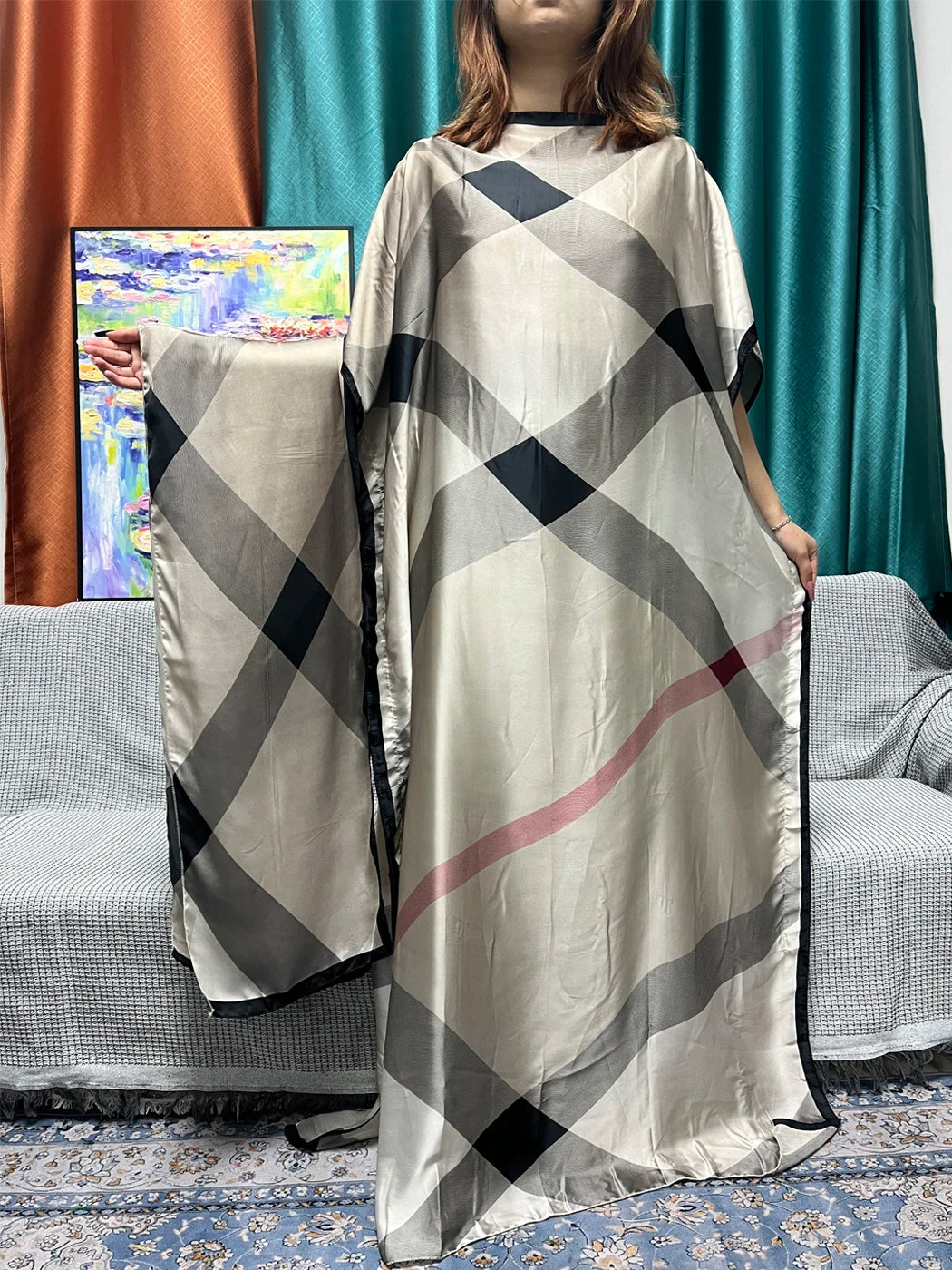 Muslim Silk Abayas For Women 2023 Fashion Print Islam Turkey Loose Elegant Femme Robe African Summer Ice Clothes With Headscarf