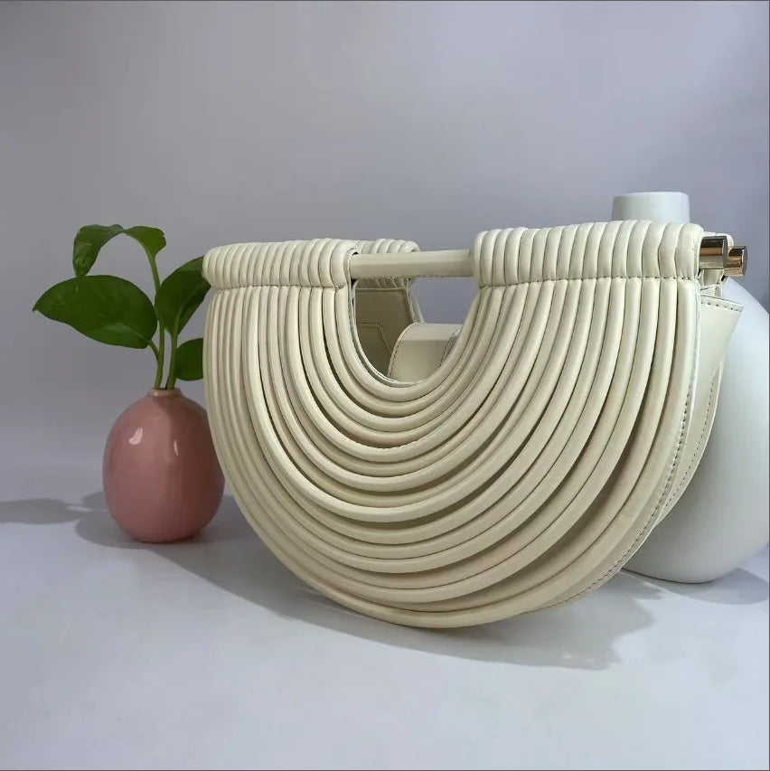 Handbags for Women 2025 New Gold Luxury Designer Brand Handwoven Noodle Bags Half Round Pulled Hobo Silver Evening Clutch Chic