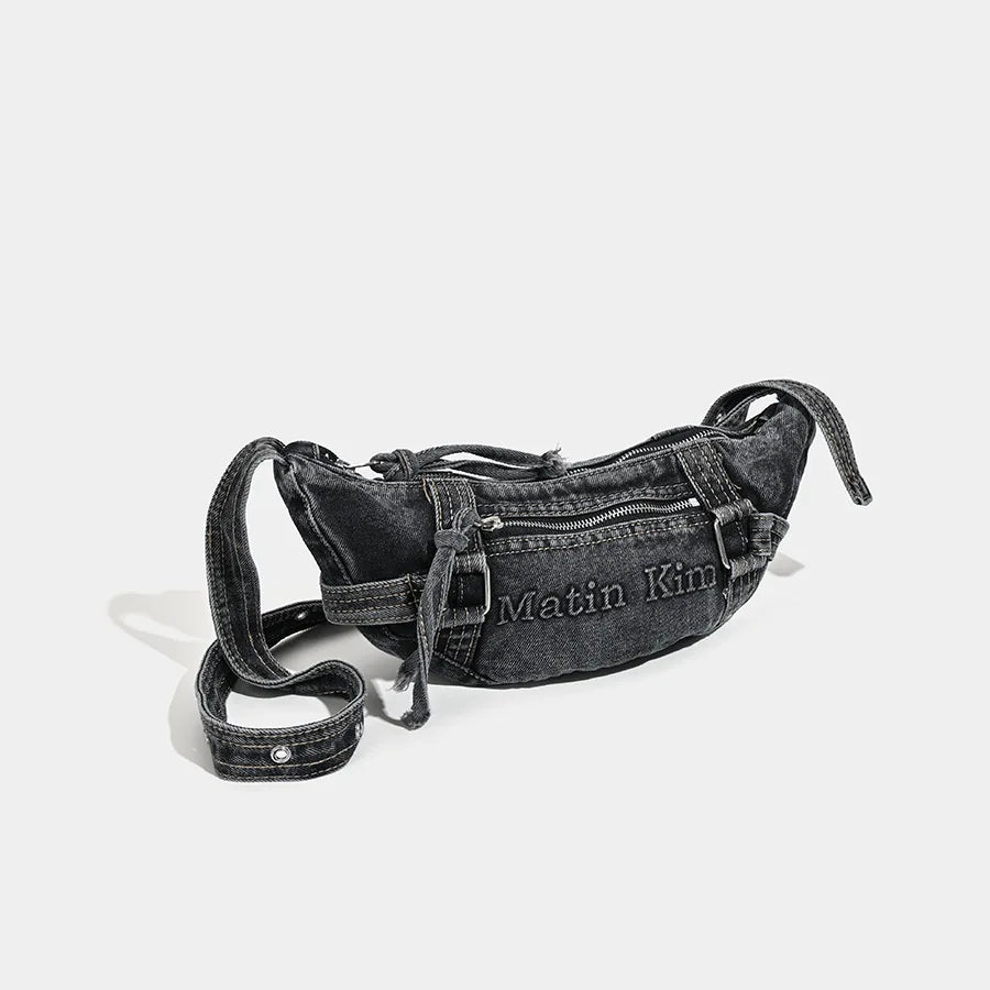 Shoulder Bag for Women New Washed Denim Bags Retro Crescent Bag Diagonal Span Underarm Tote Handbag Mini Portable