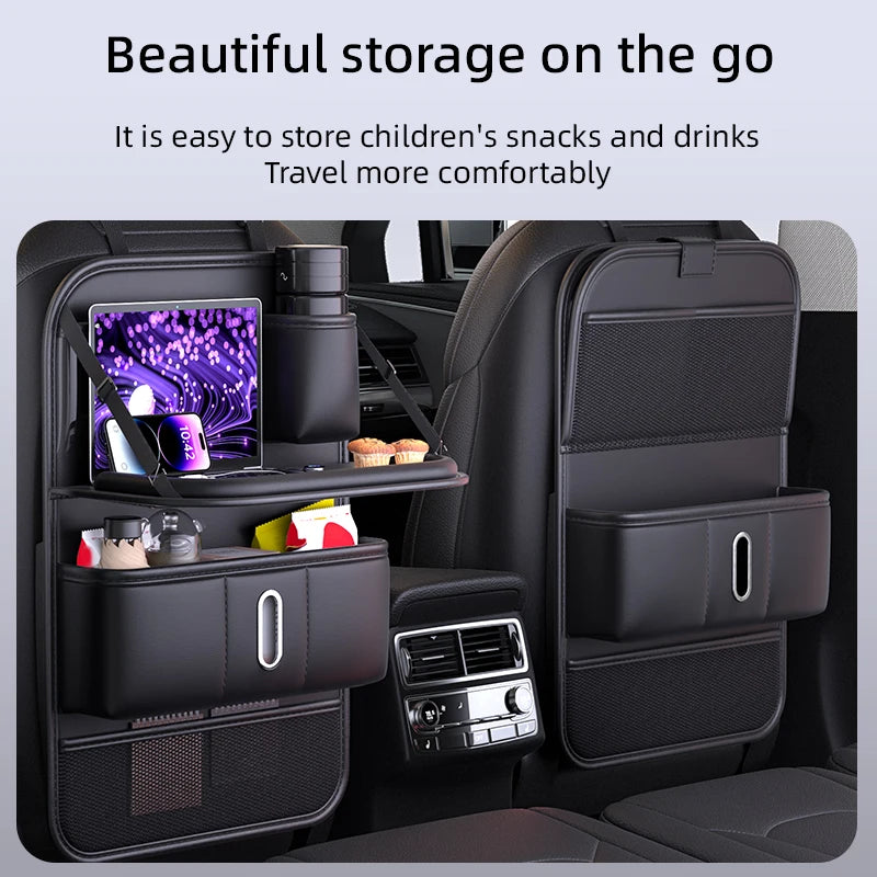 Car Seat Back Organizer for Kids with Foldable Tray Multi-Pocket Storage Bag Wear-Resistant Anti-Kick Pad Backseat Organization