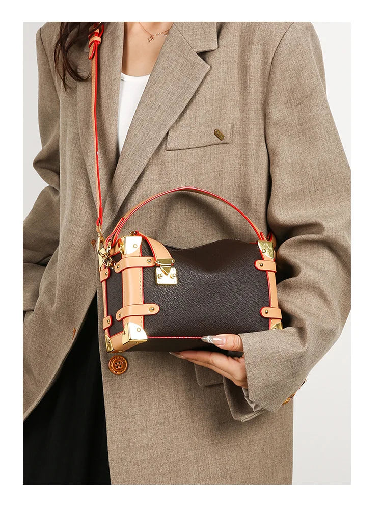 French Luxury Box Bag Mini Square Purse, Multi-Way Shoulder/Crossbody, High-End PU Leather, Compact & Stylish, Elegant Work Bag