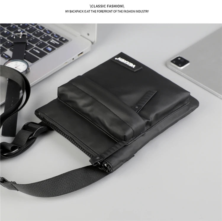 Messenger Sling Bags For Men Casual PU Leather Zipper Crossbody Pouch Simple Mini Crossbody Phone Bag Male Side Shoulder Bag
