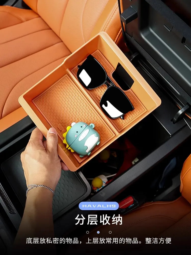 Hidden Storage Box For Great Wall GWM Haval H9 II 2024 2025 2nd Gen Car Center Console Armrest Box Layered Organized Container