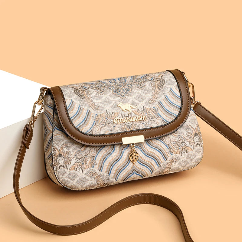 Luxury Designer Trend Embroidered Women's Shoulder Bag High Quality Soft Leather Women Crossbody Bags Female Handbag Sac A Main