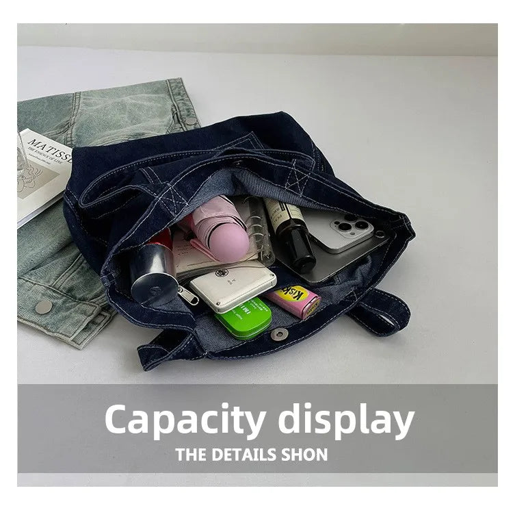 Denim Shoulder Bag Fashion Versatile Daily Commute Large Capacity Handbag
