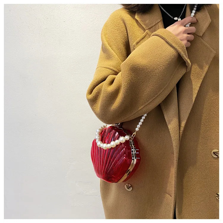 Evening Bags for Women 2023 New Transparent Shell Bag Clutch Box Handbags Pearl Chain Crossbody Bag Acrylic Purse Shoulder Bag