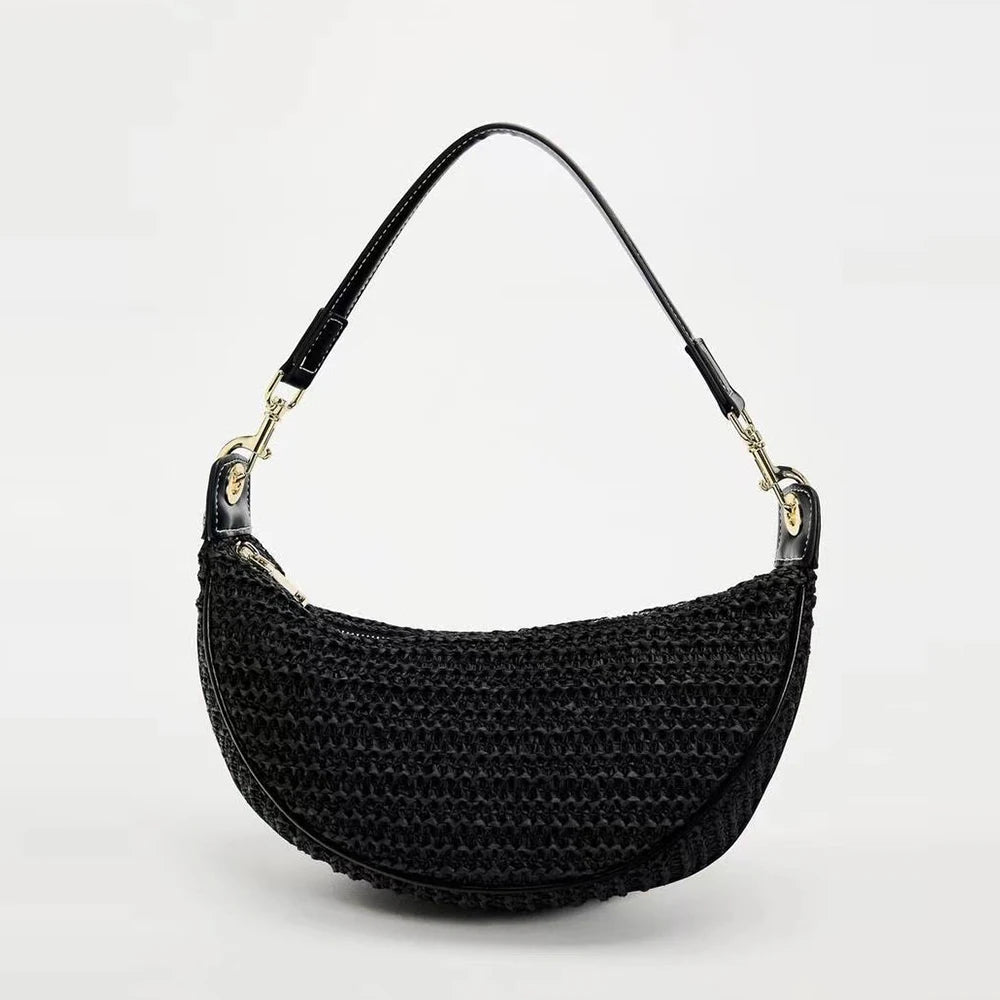 Fashion Woven Hobo Straw Bag Bohemian Half Moon Travel Beach Bags for Women Handbags Designer Handmade Shoulder Crossbody Bag