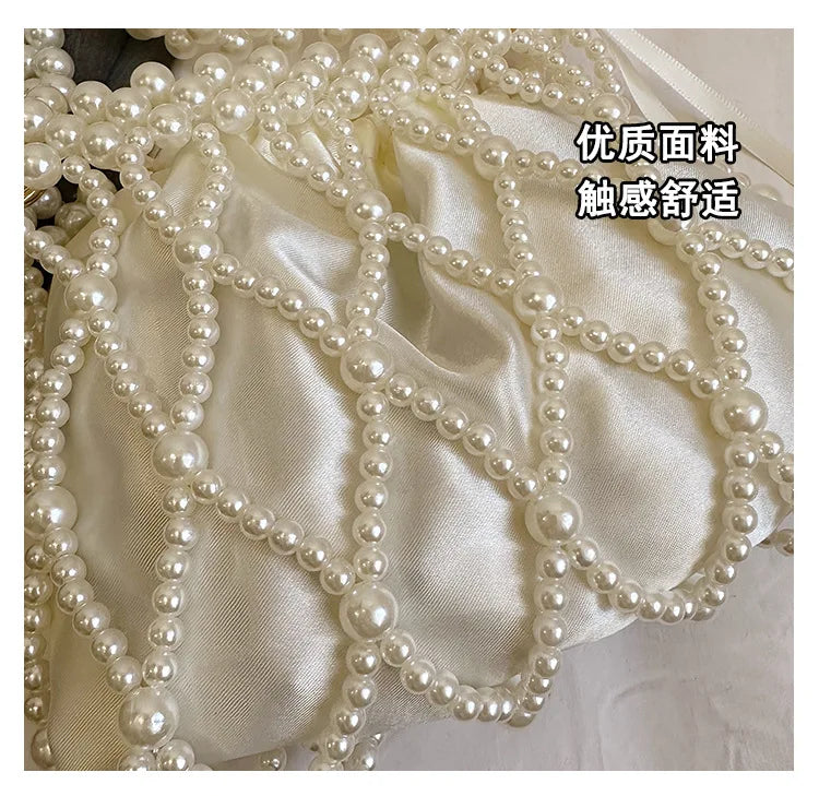 Sweet Girls Fashionable Handmade Pearl Beaded Bag French Style Hollow Out Evening Bag Elegant Single Shoulder Bag Sac A Main