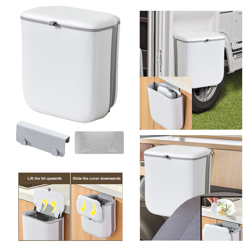 1PC 9L Collapsible Trash Can Trash Bin With Sliding Lid For RV Camping Boats Caravan Motorhome Car Trash Can RV Accessories