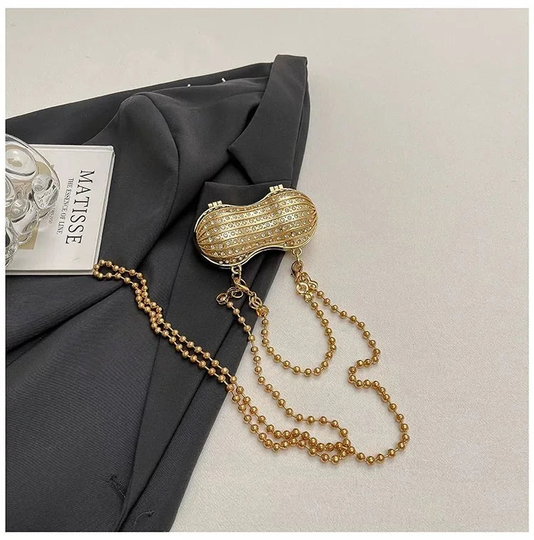 Luxury Diamond Inlay Peanut Shape Crystal Clutch Purse Stones Evening Wedding Party Shoulder Bag Handle Rhinestone Mini Handbags