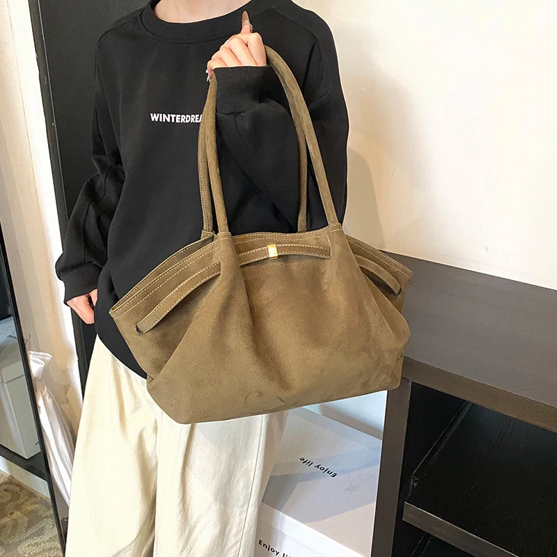 Large Nubuck Leather Tote Bags Ladies Shoulder Bag for Women Autumn Winter New Korean Fashion Y2K Retro Handbags and Purses