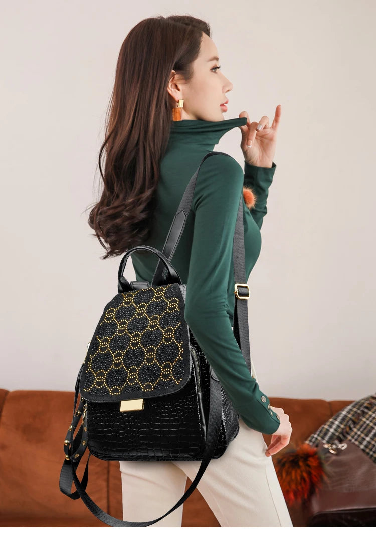 Luxury Oil Wax Leather Backpack for Women, Large Capacity Fashion Shoulder Bag, Stylish Casual Travel Daypack, Durable &Rucksack