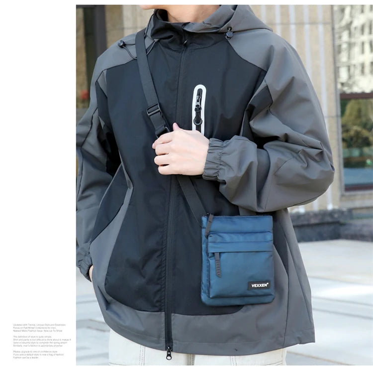 Messenger Sling Bags For Men Casual PU Leather Zipper Crossbody Pouch Simple Mini Crossbody Phone Bag Male Side Shoulder Bag