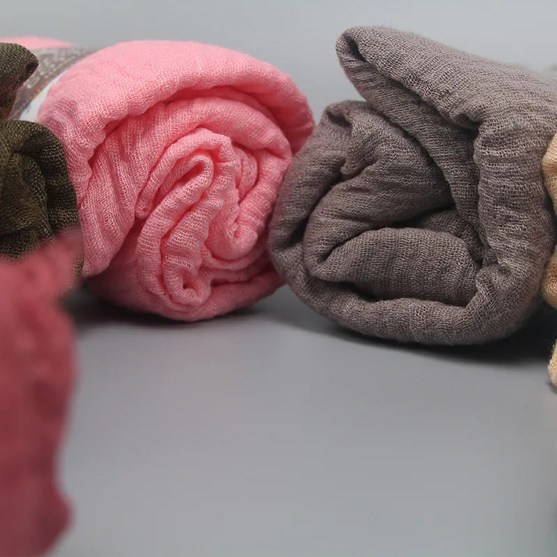 Muslim Hijab For Women Crinkle Hijab Scarf Soft Cotton Solid Color Islamic Bandana Eid Muslim Turban