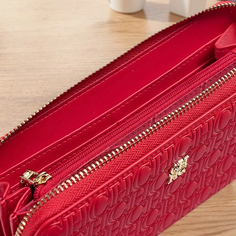 CH Women's Solid Colour Long Wallet Niche Design Fashion Simple Large Capacity Bag Luxury Temperament Vintage Classic Wallet