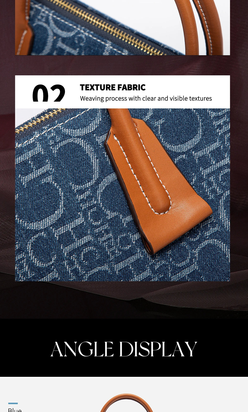 Geometric Letter Pattern Travel Totes – Sophisticated Blue Fabric  Leather Accents Metallic  for Urban Mobility Chic Versatility