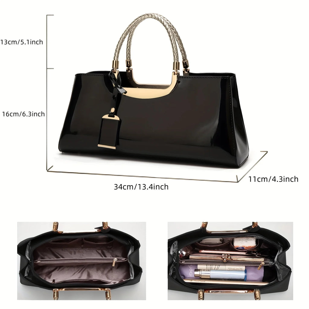 Elegant ladies' evening handbag - shoulder bag, patent leather glossy leather PU leather crossbody bag