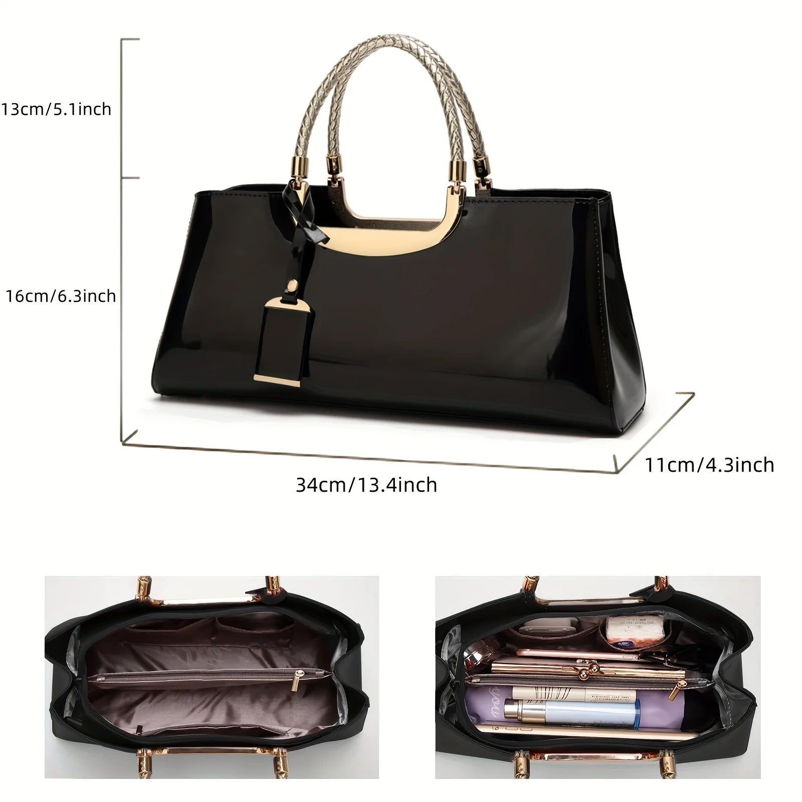 Elegant ladies' evening handbag - shoulder bag, patent leather glossy leather PU leather crossbody bag