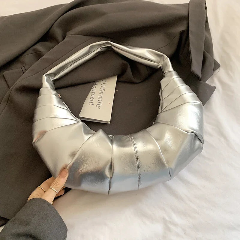 Silver Handbags Women Dumpling Shoulder Bag Fashion Luxury Ladies Hobos Bags High Capacity Female Tote Bag Black